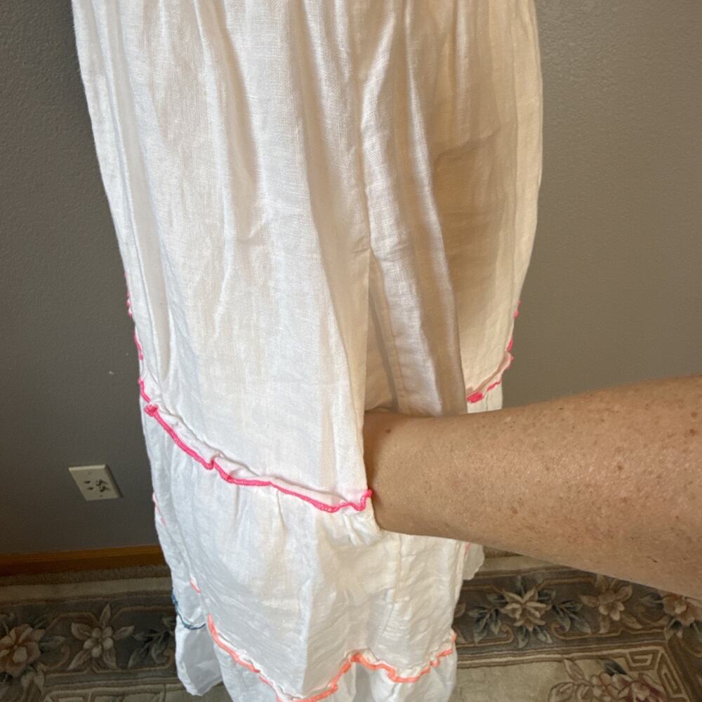 Vineyard Vines Flutter Sleeve Smocked Tiered White Linen Midi Dress Size S - Picture 5 of 9